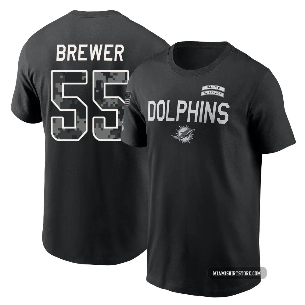 Men's Aaron Brewer Miami Dolphins ＃55 Black 2026 Salute to Service Sideline T-Shirt