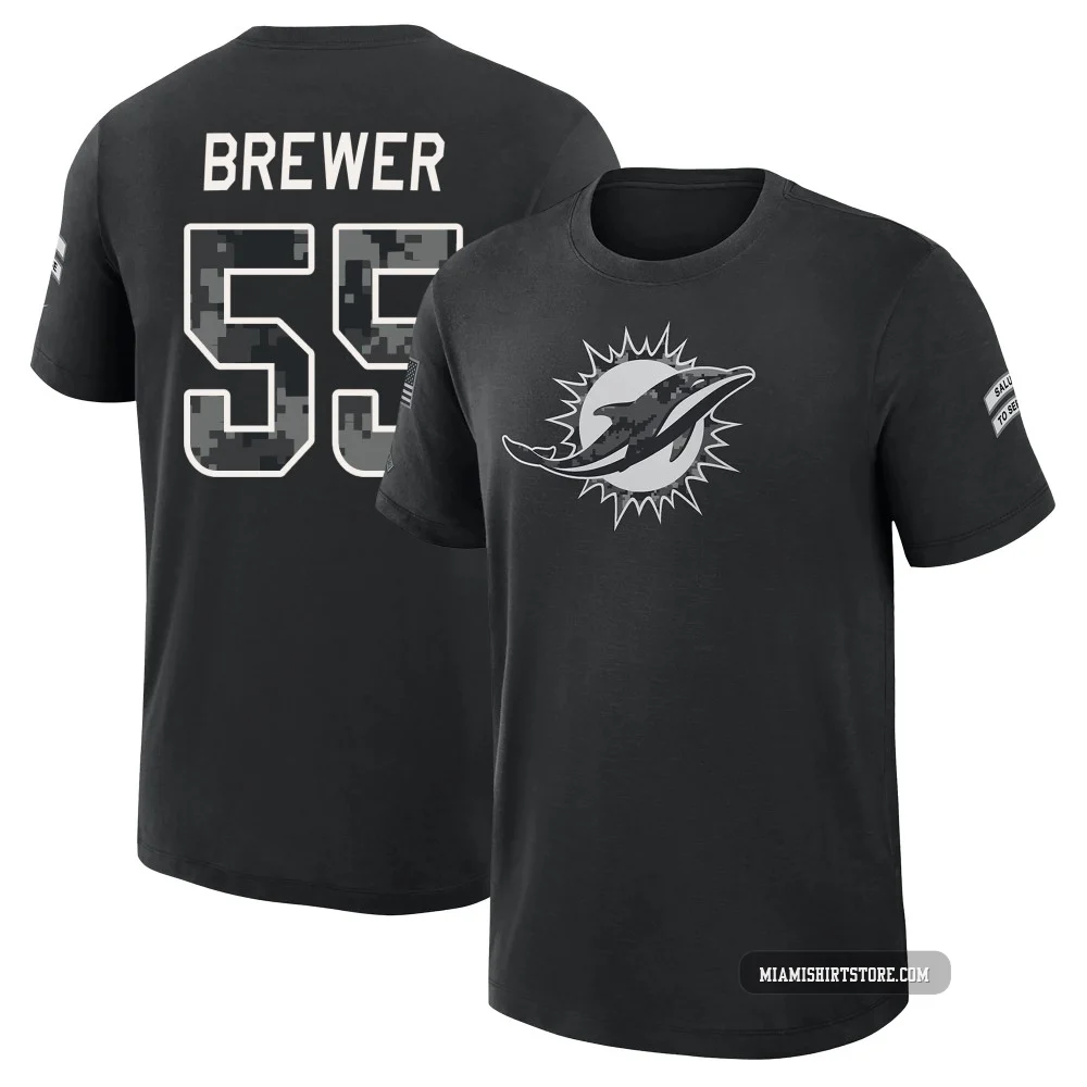 Men's Aaron Brewer Miami Dolphins ＃55 Black 2026 Salute to Service Slub T-Shirt
