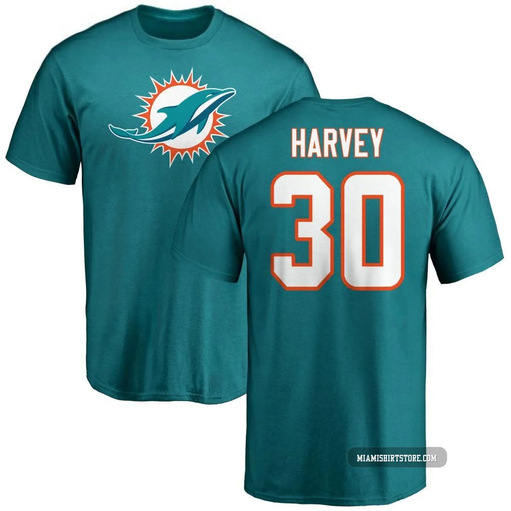 Men's Ahmari Harvey Miami Dolphins ＃30 Aqua Pro Line Name & Number Logo T-Shirt -