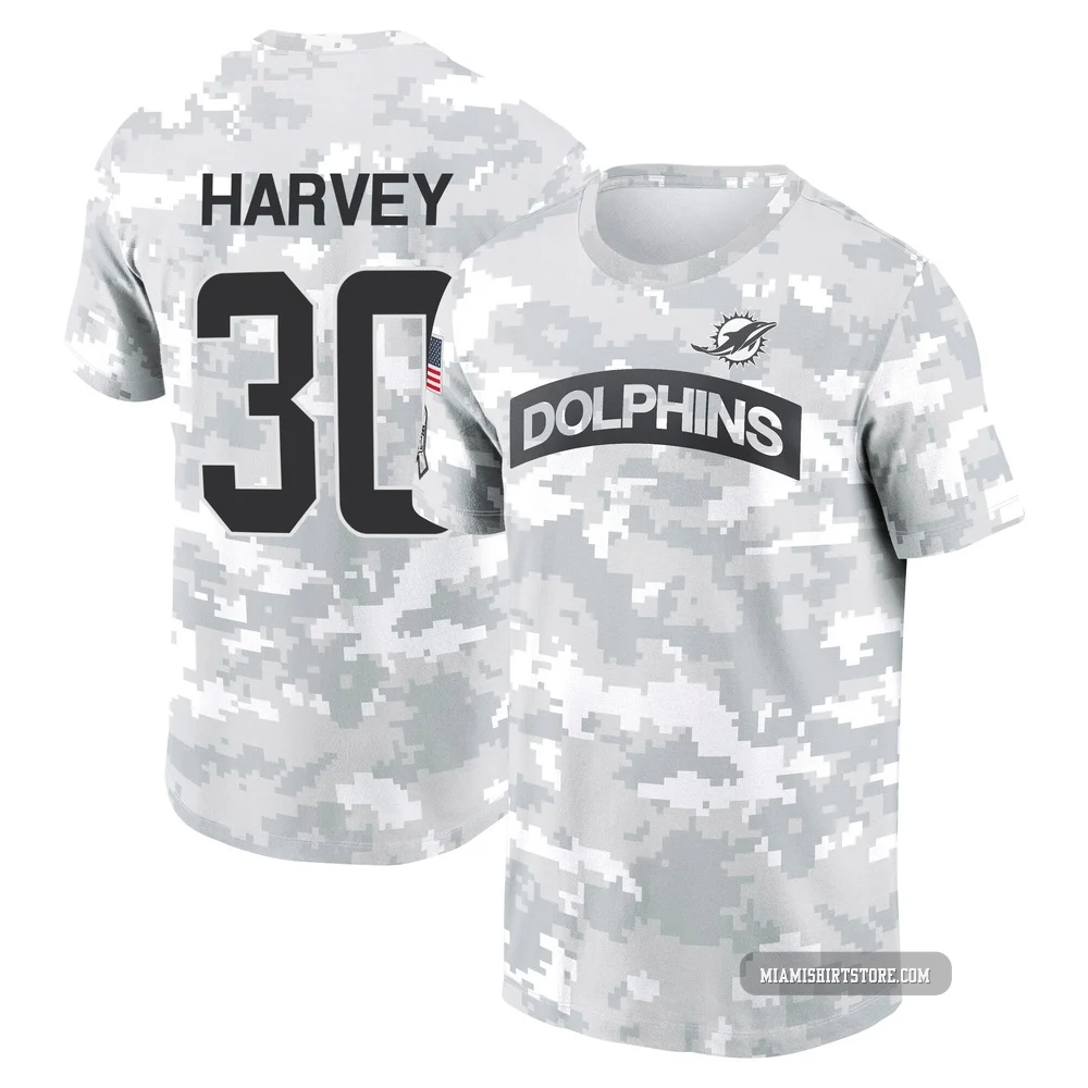 Men's Ahmari Harvey Miami Dolphins ＃30 Arctic Camo 2024 Salute to Service Performance T-Shirt