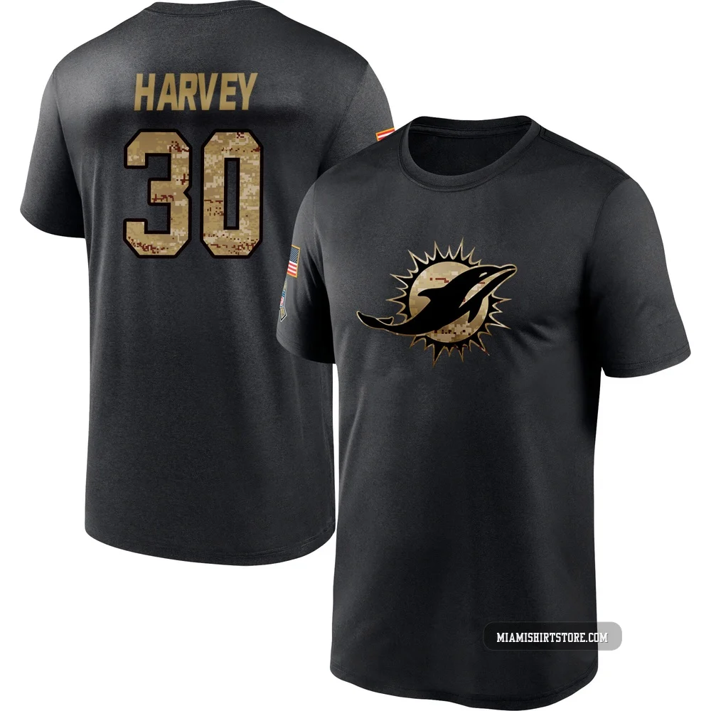 Men's Ahmari Harvey Miami Dolphins ＃30 Black 2020 Salute To Service Performance T-Shirt