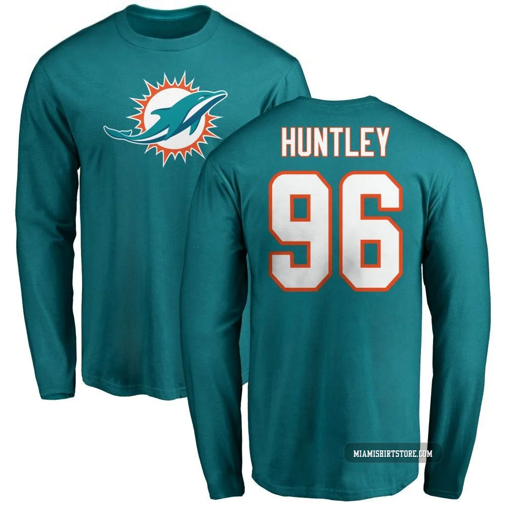Men's Alex Huntley Miami Dolphins ＃96 Aqua Pro Line Name & Number Logo Long Sleeve T-Shirt -