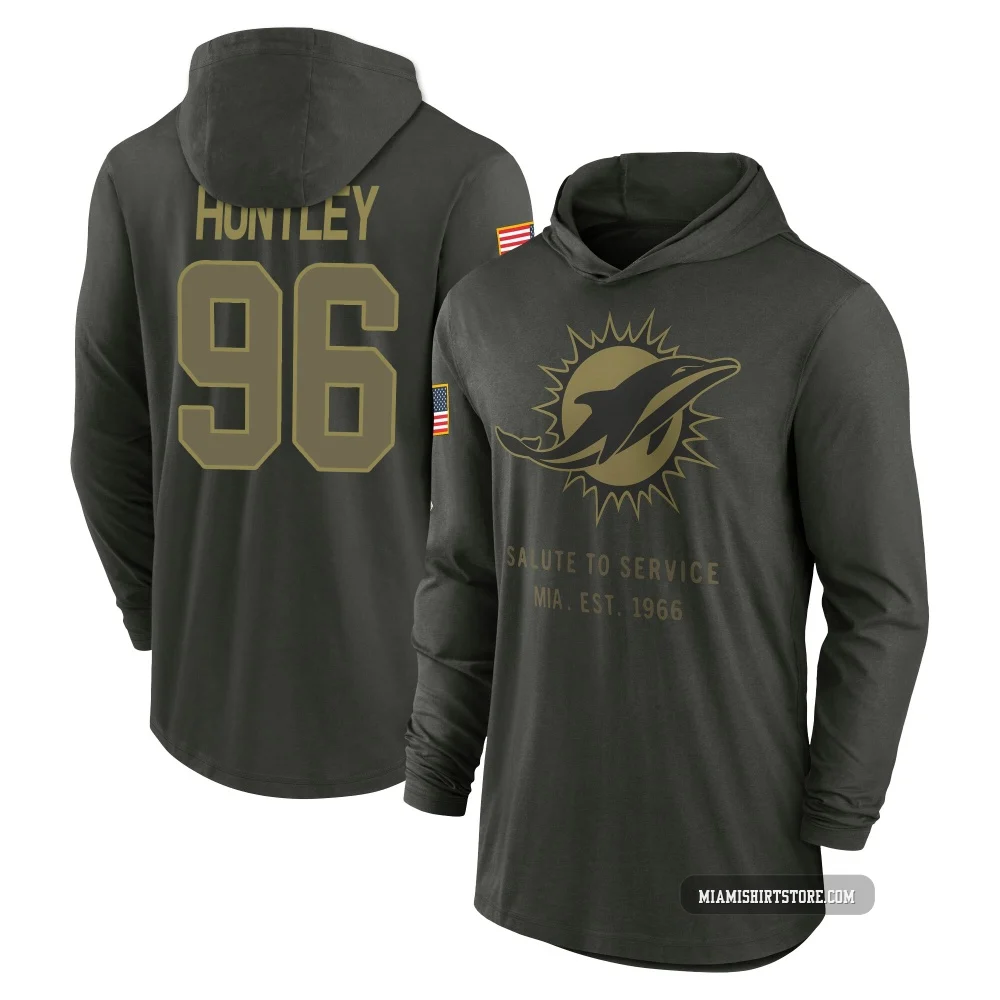 Men's Alex Huntley Miami Dolphins ＃96 Forest/Green 2025 Salute to Service Sideline Lightweight Hooded Pullover Long Sleeve T-Shi