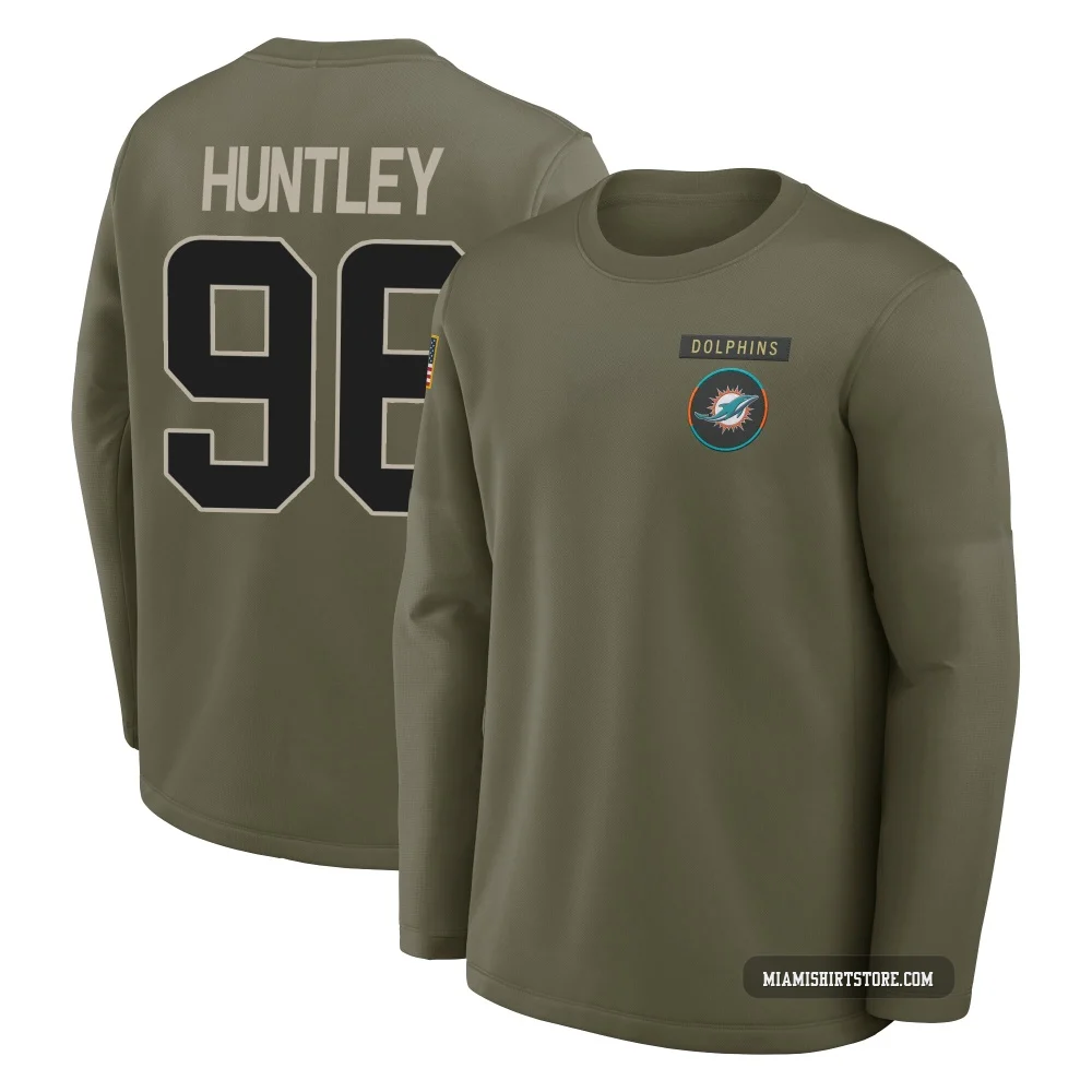 Men's Alex Huntley Miami Dolphins ＃96 Olive 2025 Salute to Service Sideline Coaches Long Sleeve T-Shirt