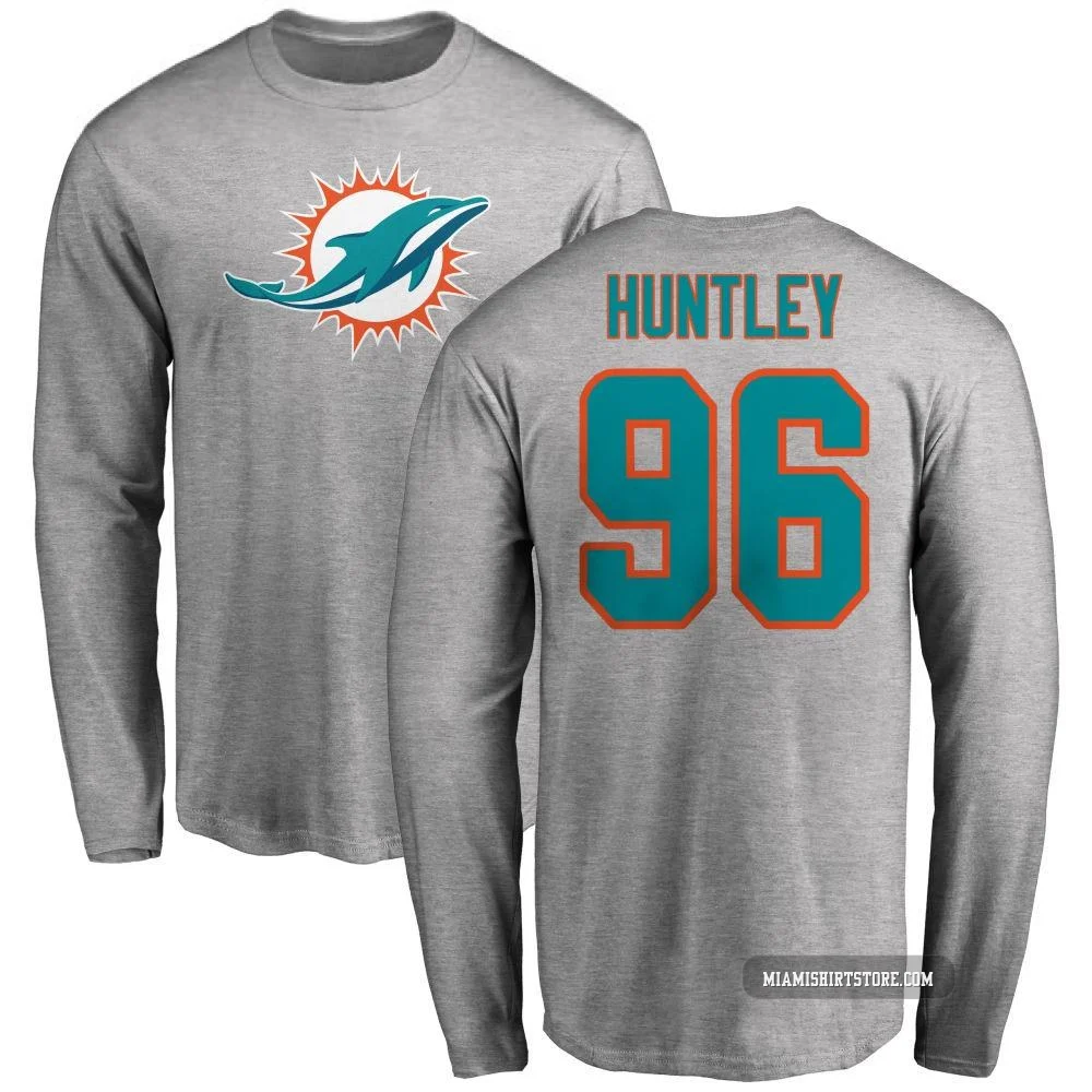 Men's Alex Huntley Miami Dolphins ＃96 Pro Line Name & Number Logo Long Sleeve T-Shirt - Ash
