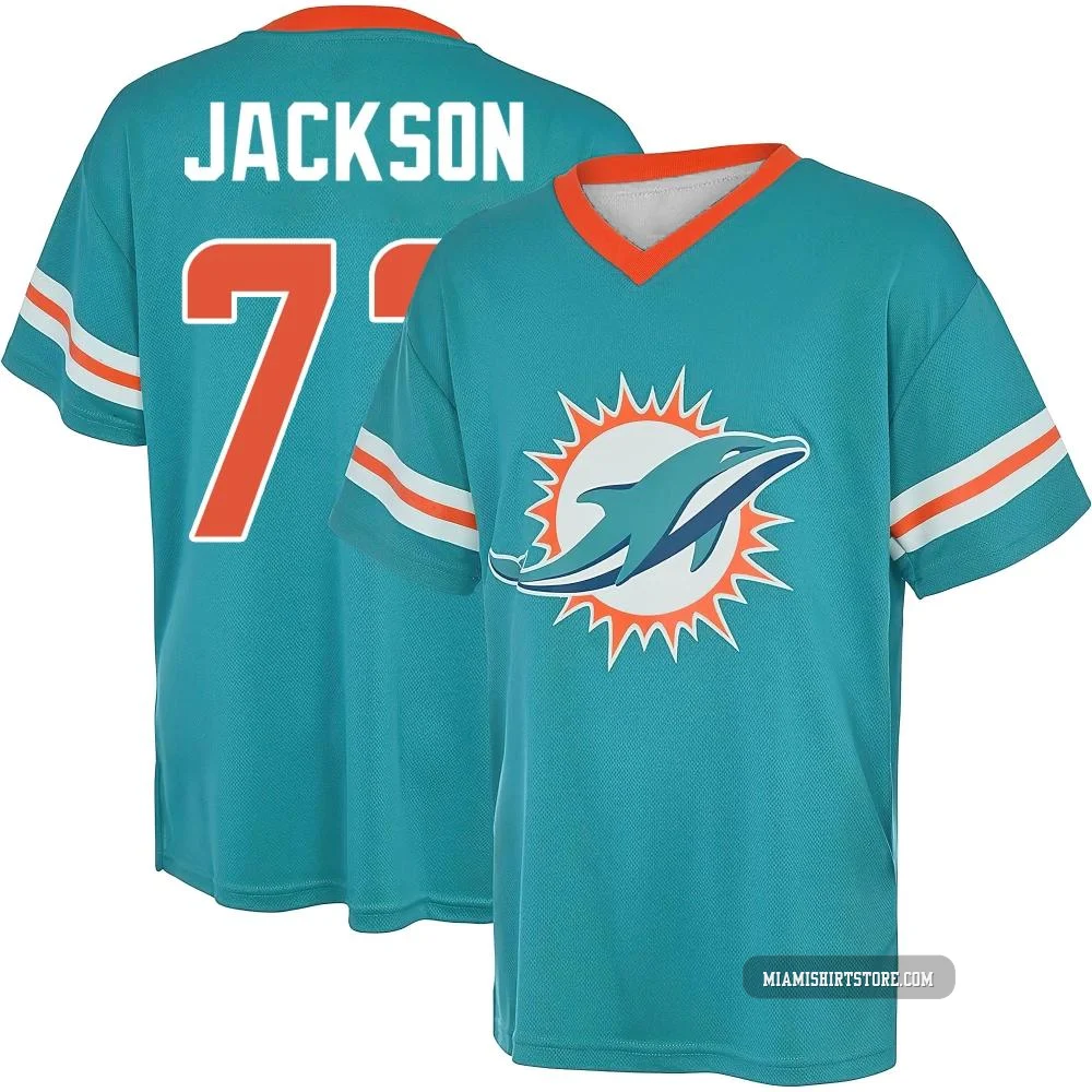 Men's Austin Jackson Miami Dolphins ＃73 Aqua Name & Number Game Day V-Neck T-Shirt