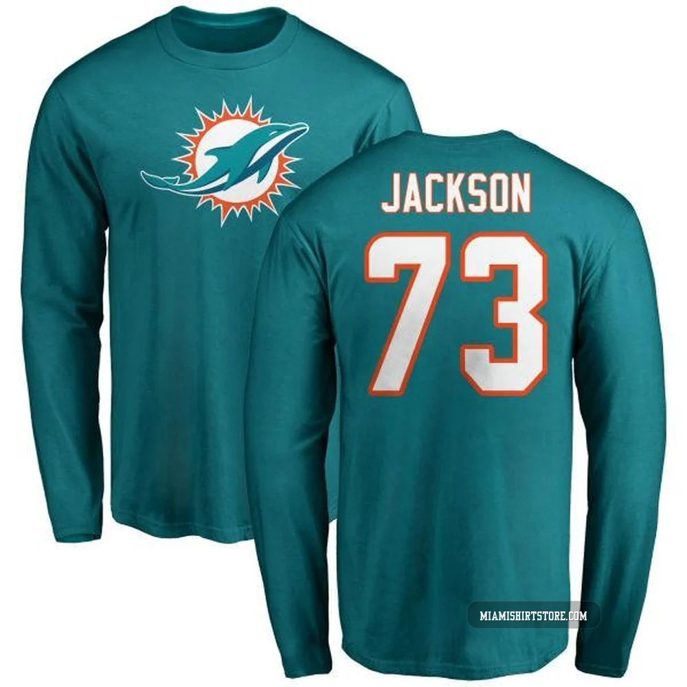 Men's Austin Jackson Miami Dolphins ＃73 Aqua Pro Line Name & Number Logo Long Sleeve T-Shirt -