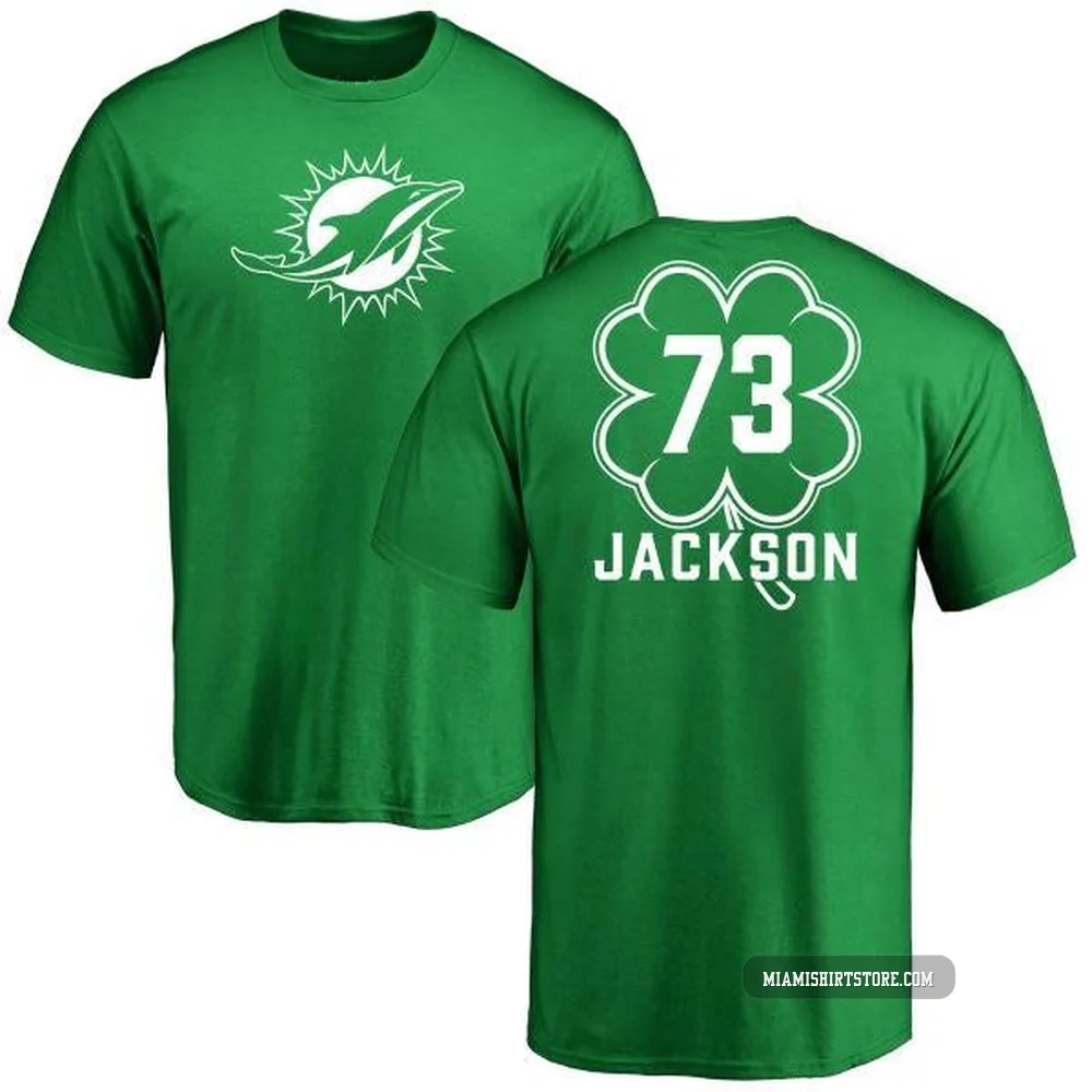 Men's Austin Jackson Miami Dolphins ＃73 Green St. Patrick's Day Name & Number T-Shirt