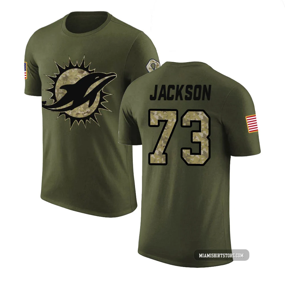 Men's Austin Jackson Miami Dolphins ＃73 Legend Olive Salute to Service T-Shirt
