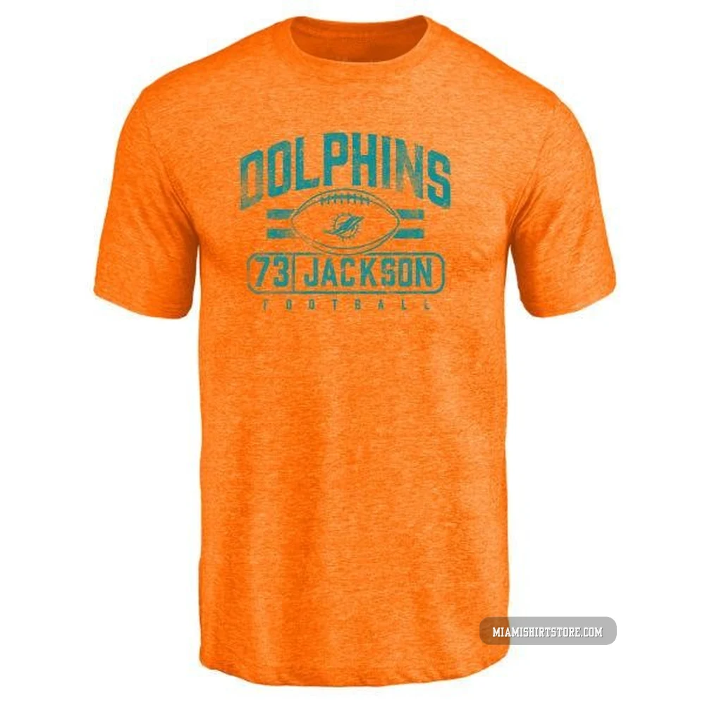 Men's Austin Jackson Miami Dolphins ＃73 Orange Pro Line by Flanker Tri-Blend T-Shirt -