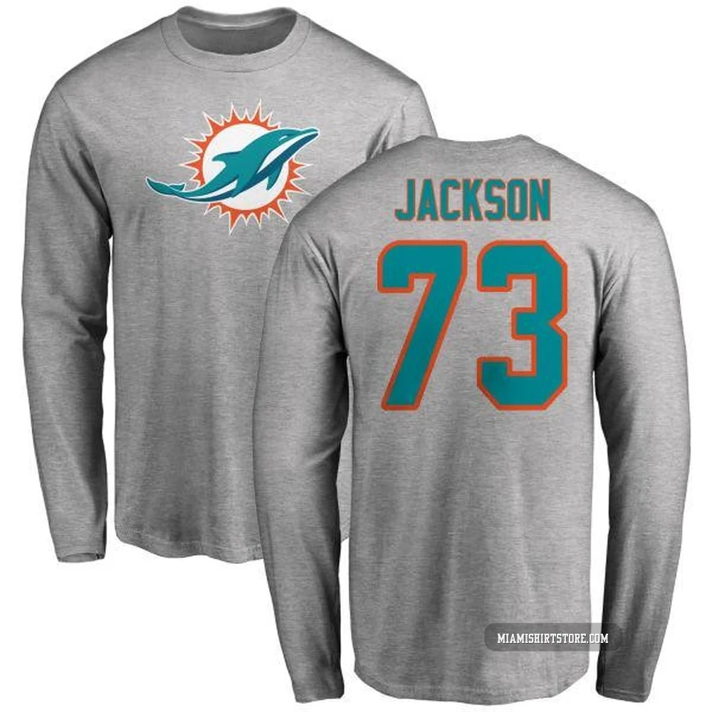 Men's Austin Jackson Miami Dolphins ＃73 Pro Line Name & Number Logo Long Sleeve T-Shirt - Ash