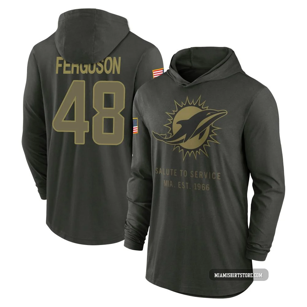 Men's Blake Ferguson Miami Dolphins ＃48 Forest/Green 2025 Salute to Service Sideline Lightweight Hooded Pullover Long Sleeve T-S