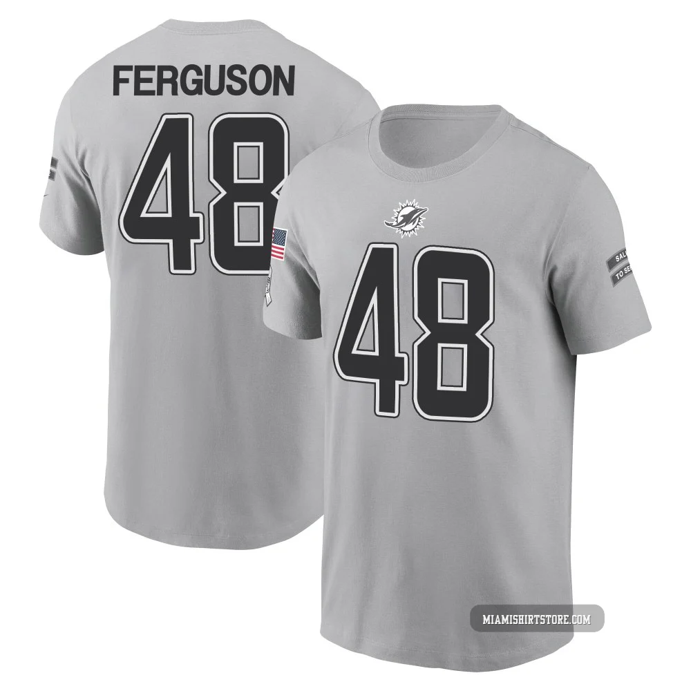Men's Blake Ferguson Miami Dolphins ＃48 Gray 2024 Salute to Service Name & Number T-Shirt