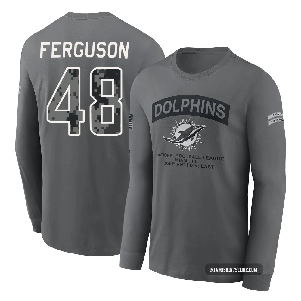 Men's Blake Ferguson Miami Dolphins ＃48 Gray 2026 Salute to Service Long Sleeve T-Shirt