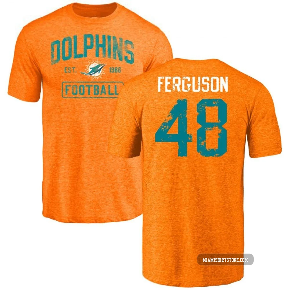Men's Blake Ferguson Miami Dolphins ＃48 Orange Distressed Name & Number Tri-Blend T-Shirt