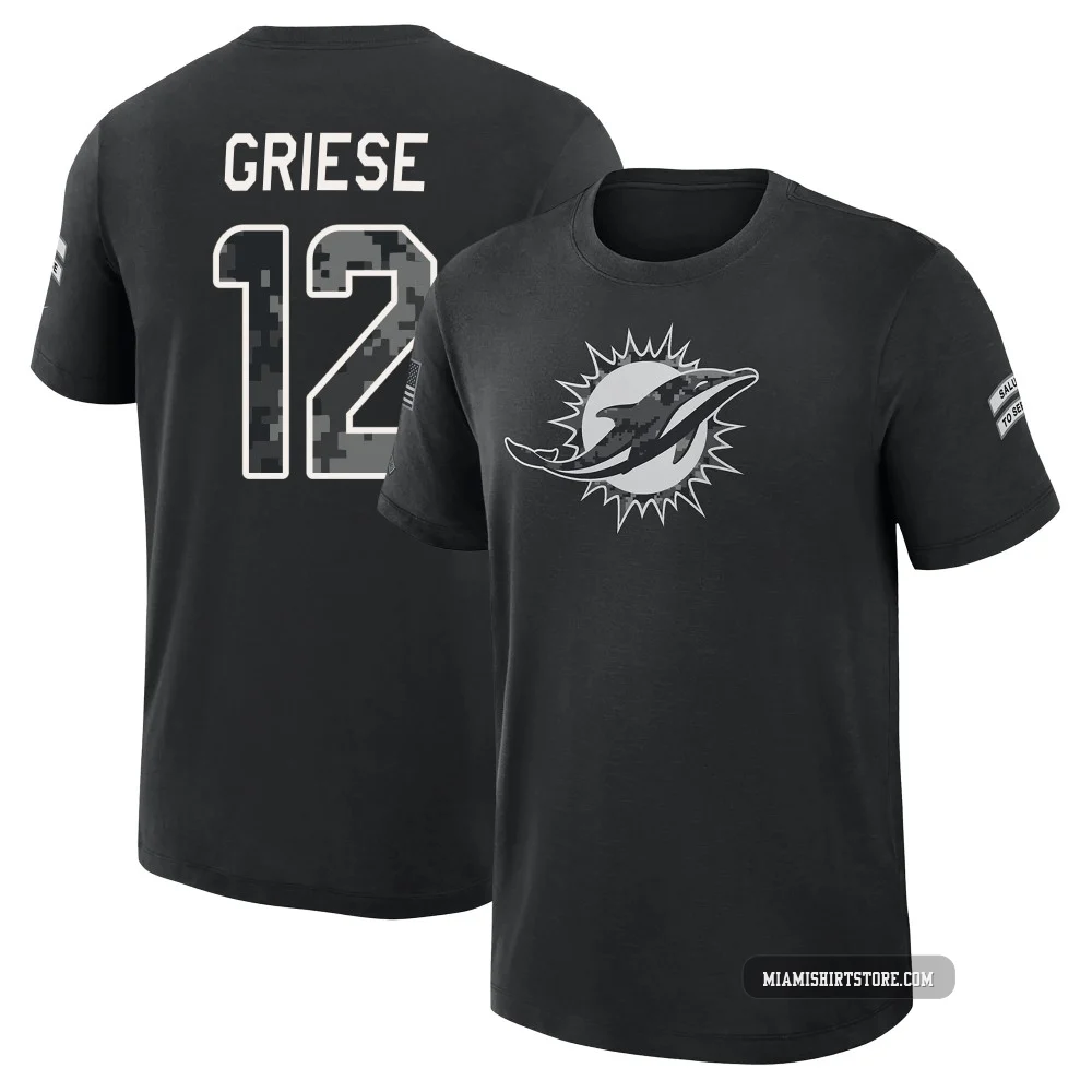 Men's Bob Griese Miami Dolphins ＃12 Black 2026 Salute to Service Slub T-Shirt