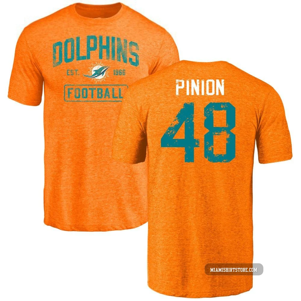 Men's Bradley Pinion Miami Dolphins ＃48 Orange Distressed Name & Number Tri-Blend T-Shirt