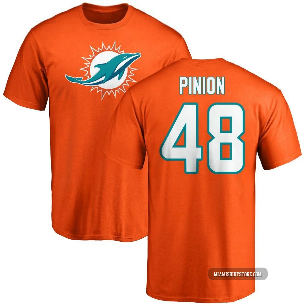 Men's Bradley Pinion Miami Dolphins ＃48 Orange Pro Line Name & Number Logo T-Shirt -