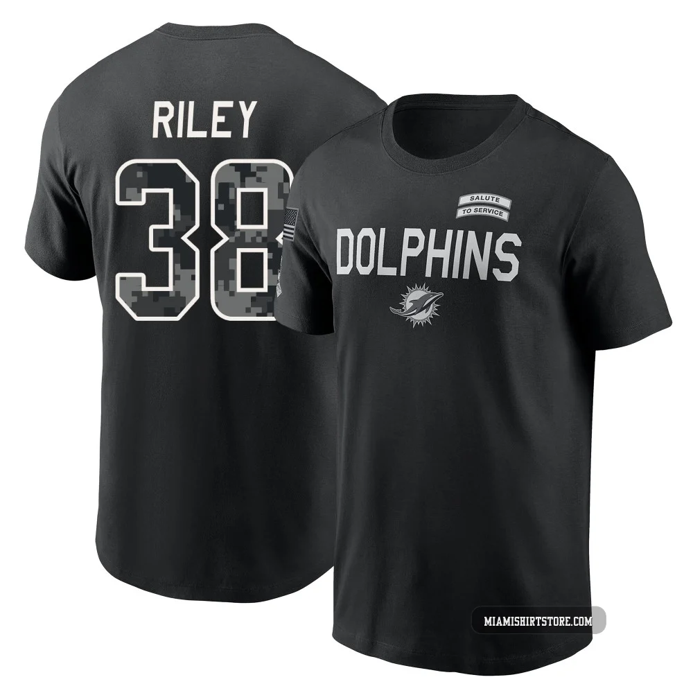Men's Cam Riley Miami Dolphins ＃38 Black 2026 Salute to Service Sideline T-Shirt