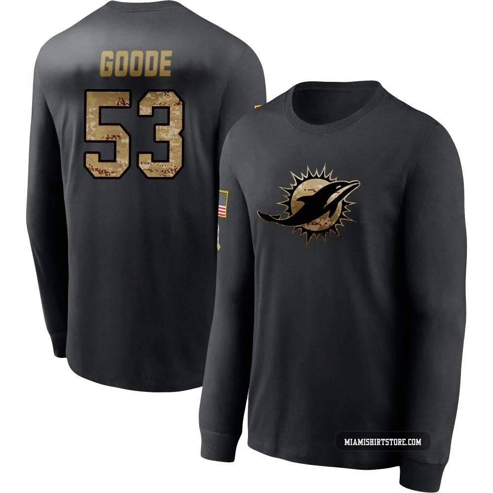 Men's Cameron Goode Miami Dolphins ＃53 Black 2020 Salute To Service Sideline Performance Long Sleeve T-Shirt