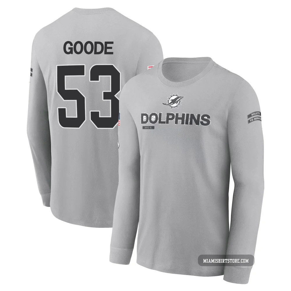 Men's Cameron Goode Miami Dolphins ＃53 Gray 2024 Salute to Service Long Sleeve T-Shirt