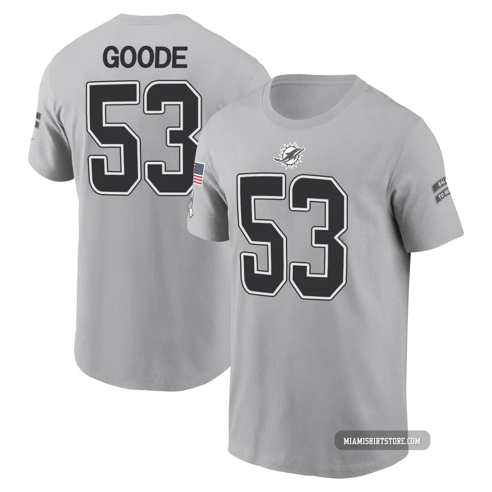 Men's Cameron Goode Miami Dolphins ＃53 Gray 2024 Salute to Service Name & Number T-Shirt
