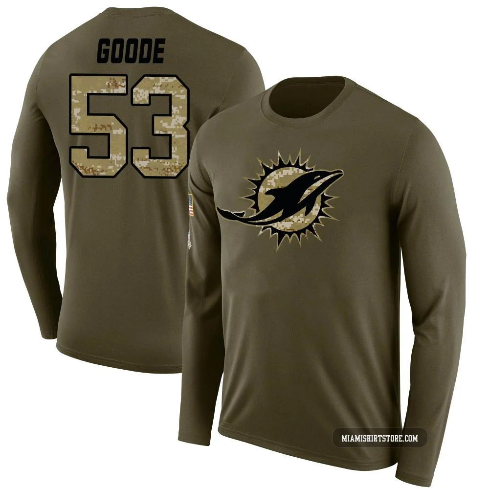 Men's Cameron Goode Miami Dolphins ＃53 Legend Olive Salute to Service Sideline Long Sleeve T-Shirt