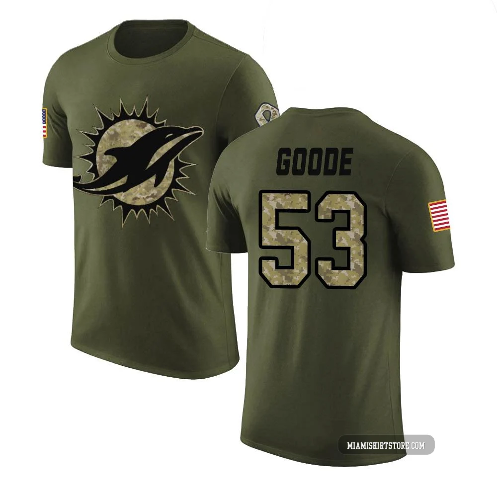 Men's Cameron Goode Miami Dolphins ＃53 Legend Olive Salute to Service T-Shirt