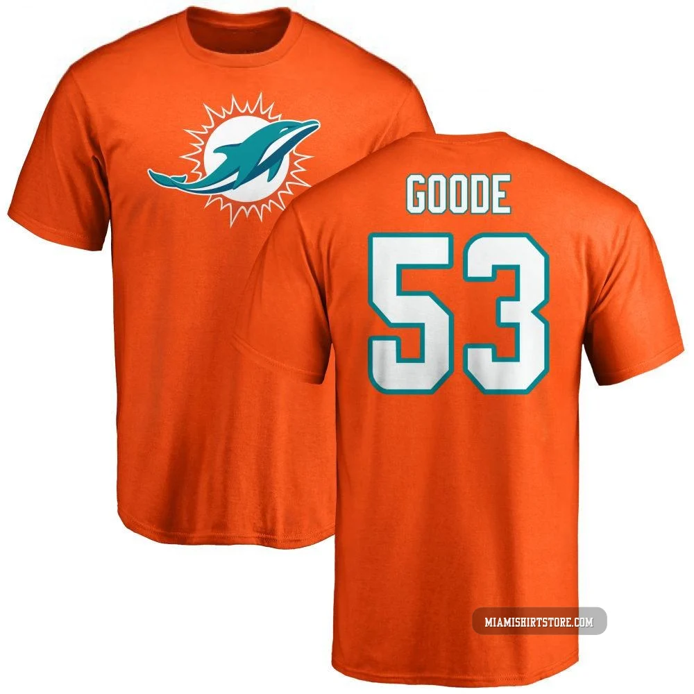 Men's Cameron Goode Miami Dolphins ＃53 Orange Pro Line Name & Number Logo T-Shirt -