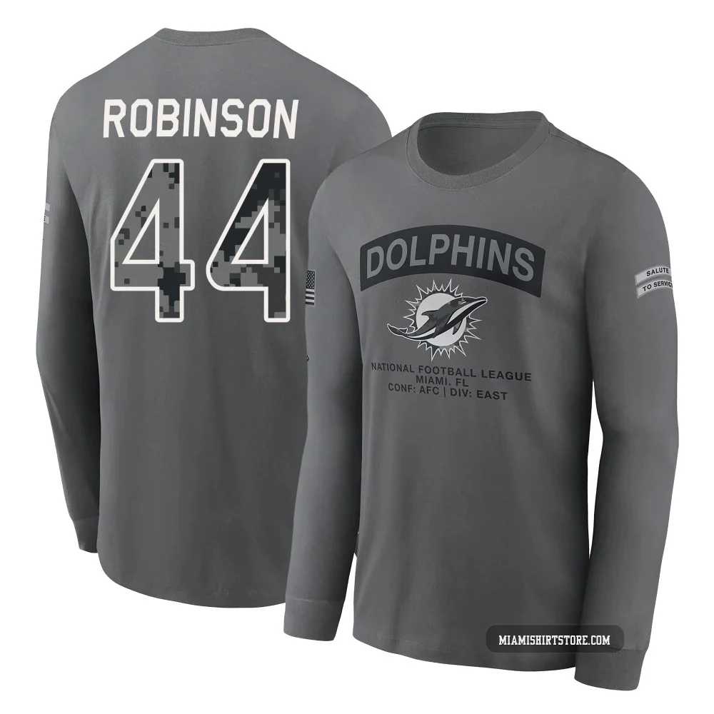 Men's Chop Robinson Miami Dolphins ＃44 Gray 2026 Salute to Service Long Sleeve T-Shirt