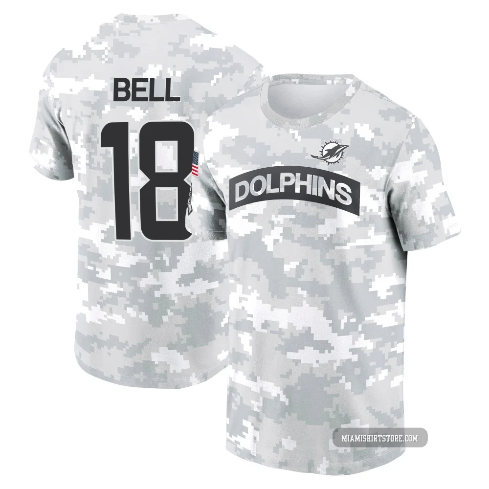 Men's Chris Bell Miami Dolphins ＃18 Arctic Camo 2024 Salute to Service Performance T-Shirt