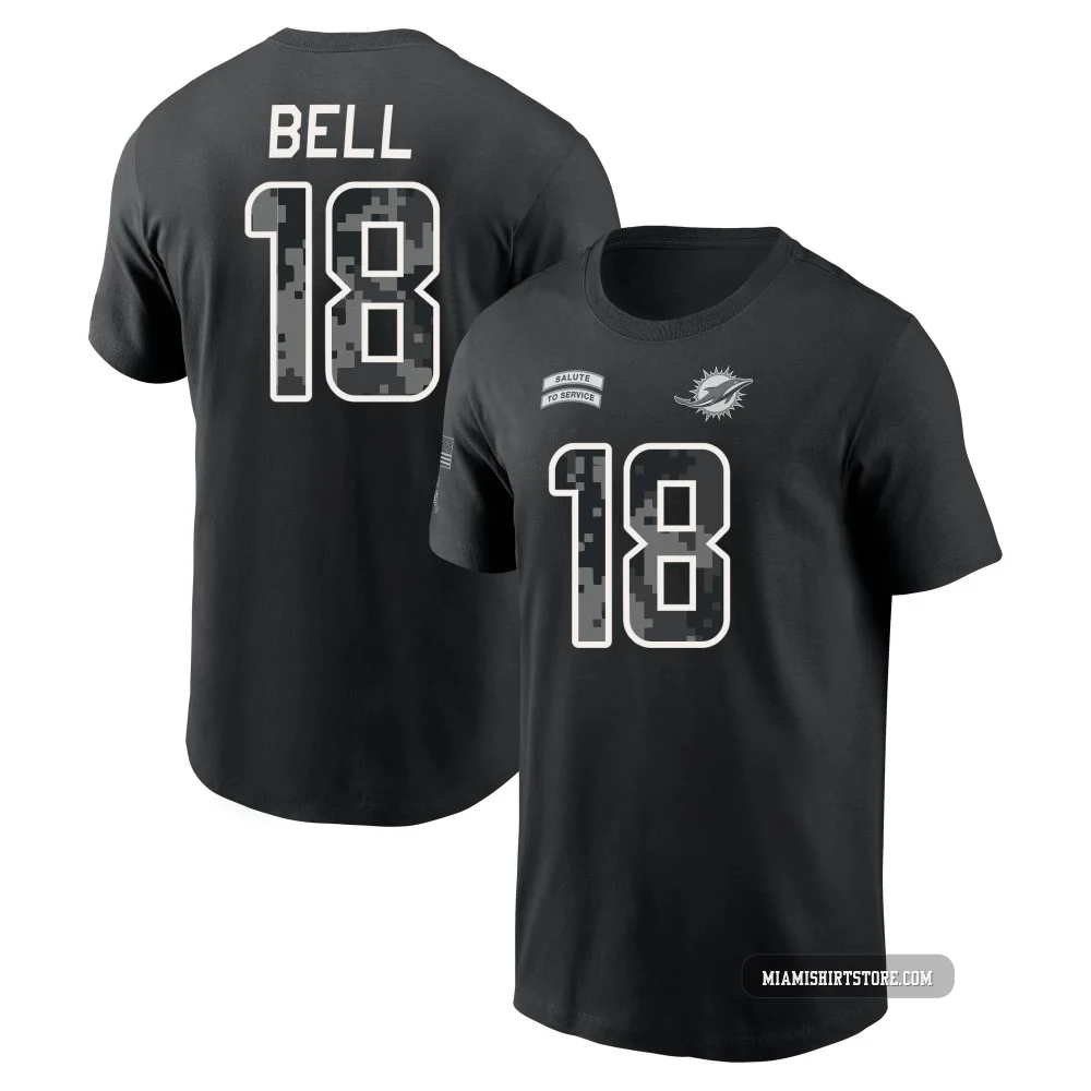 Men's Chris Bell Miami Dolphins ＃18 Black 2026 Salute to Service Name & Number T-Shirt