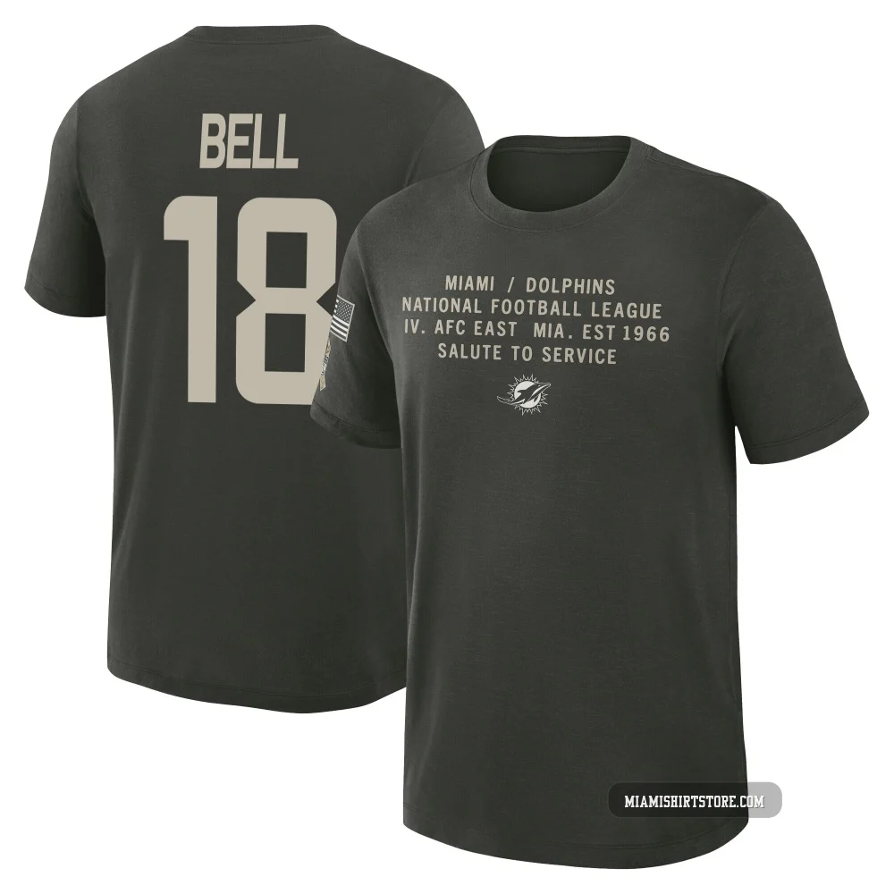 Men's Chris Bell Miami Dolphins ＃18 Dark/Green 2025 Salute to Service Sideline Slub T-Shirt