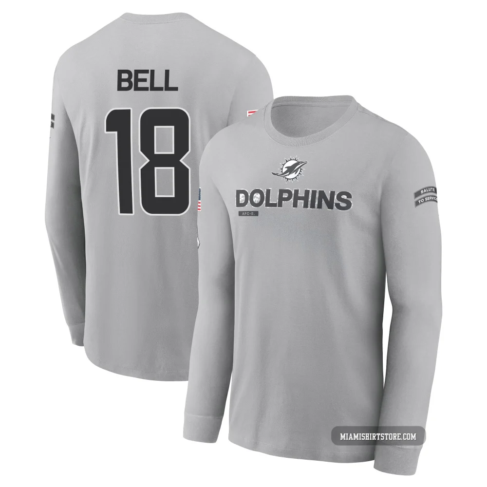 Men's Chris Bell Miami Dolphins ＃18 Gray 2024 Salute to Service Long Sleeve T-Shirt
