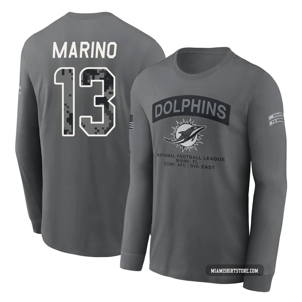 Men's Dan Marino Miami Dolphins ＃13 Gray 2026 Salute to Service Long Sleeve T-Shirt