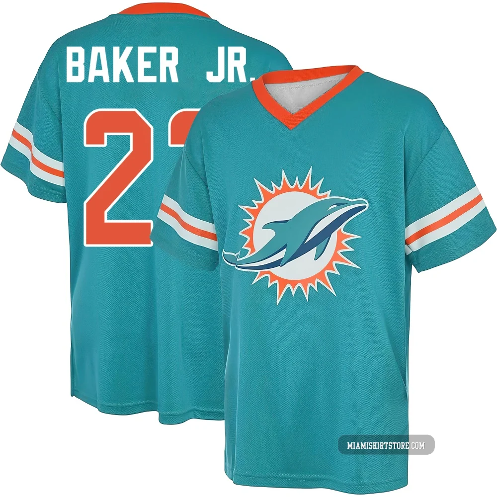Men's Darrell Baker Jr. Miami Dolphins ＃22 Aqua Name & Number Game Day V-Neck T-Shirt