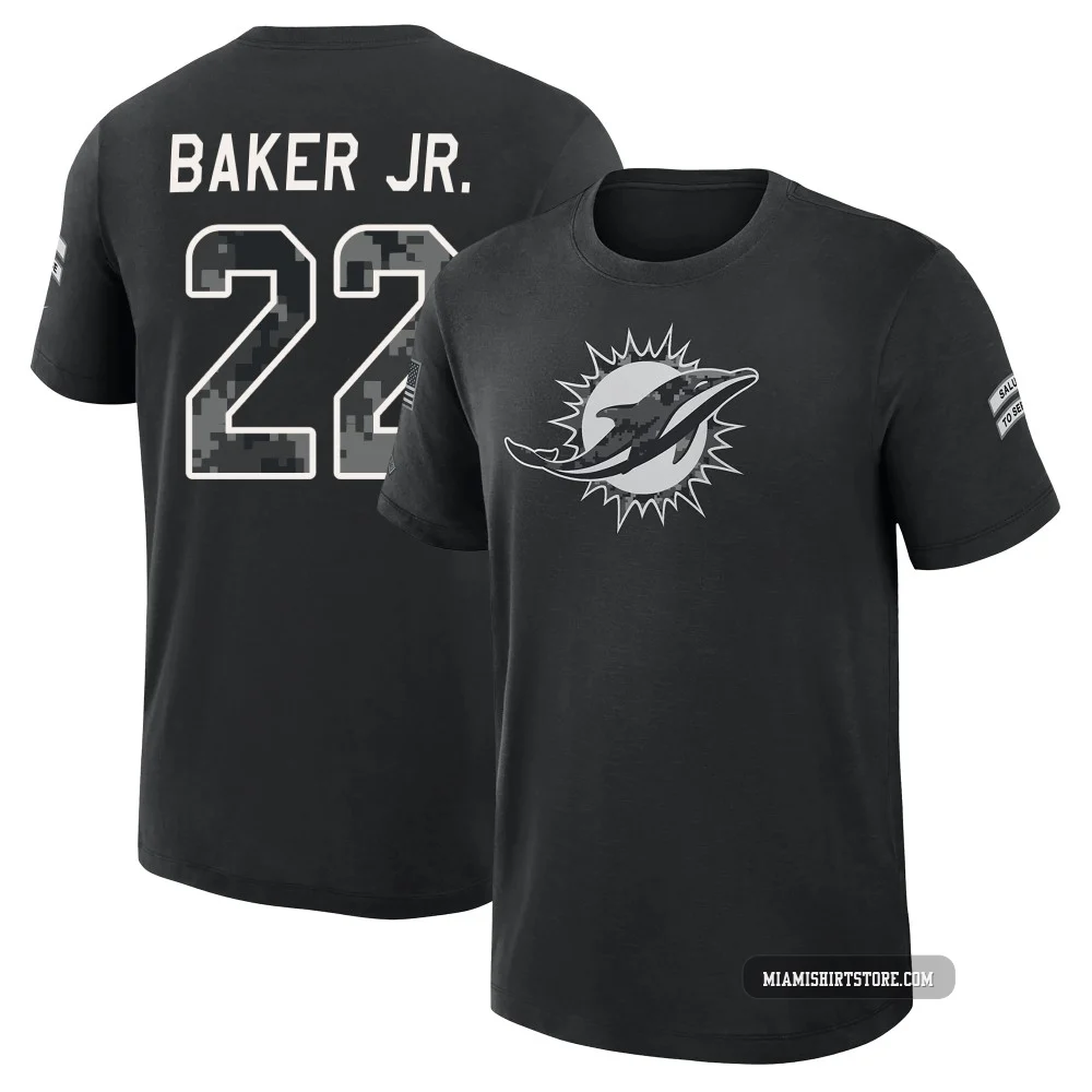 Men's Darrell Baker Jr. Miami Dolphins ＃22 Black 2026 Salute to Service Slub T-Shirt