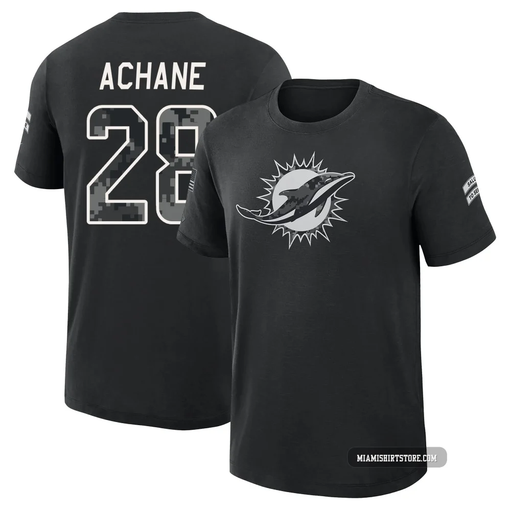 Men's De'Von Achane Miami Dolphins ＃28 Black 2026 Salute to Service Slub T-Shirt