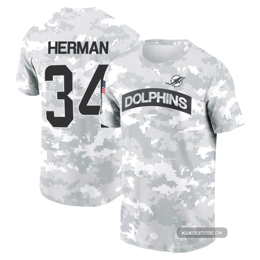 Men's DJ Herman Miami Dolphins ＃34 Arctic Camo 2024 Salute to Service Performance T-Shirt
