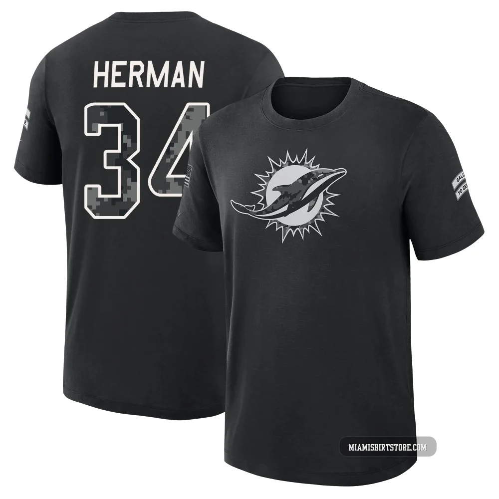 Men's DJ Herman Miami Dolphins ＃34 Black 2026 Salute to Service Slub T-Shirt