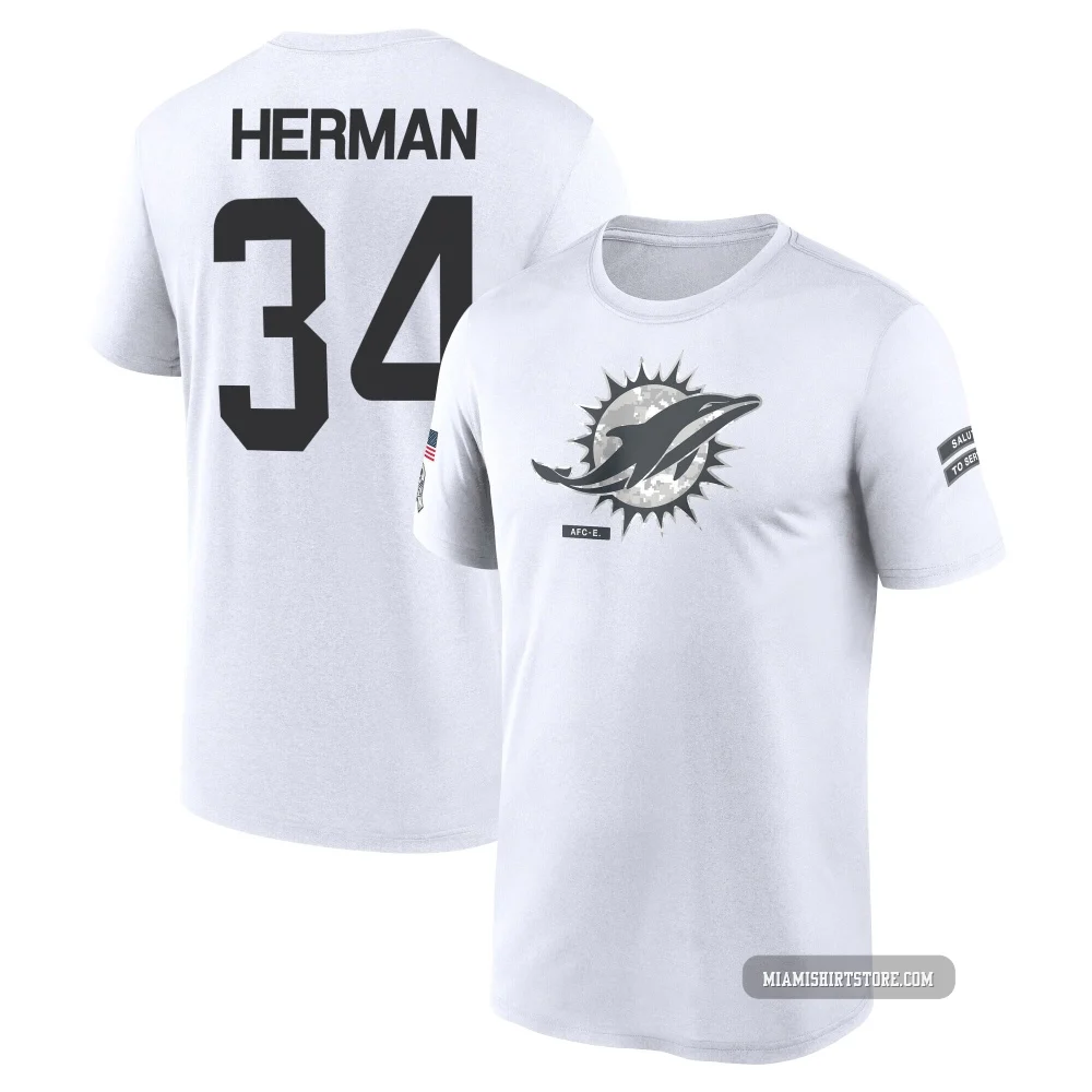 Men's DJ Herman Miami Dolphins ＃34 Legend White 2024 Salute to Service Performance T-Shirt