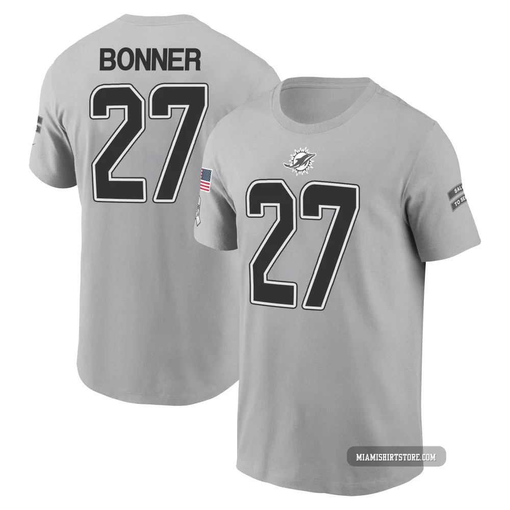 Men's Ethan Bonner Miami Dolphins ＃27 Gray 2024 Salute to Service Name & Number T-Shirt