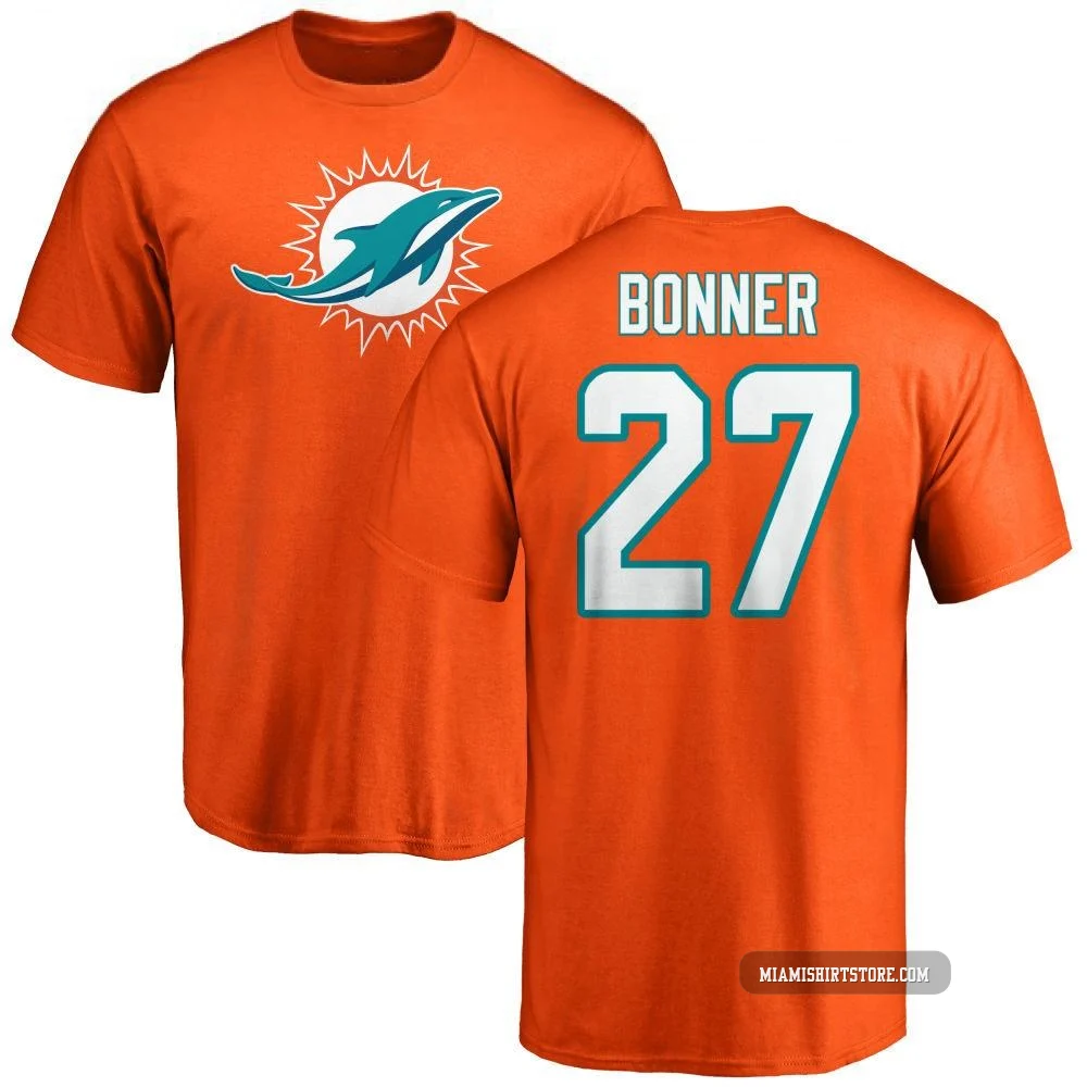 Men's Ethan Bonner Miami Dolphins ＃27 Orange Pro Line Name & Number Logo T-Shirt -