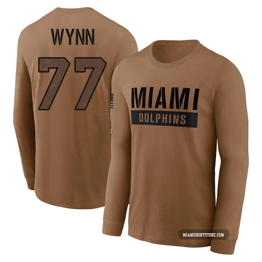 Men's Isaiah Wynn Miami Dolphins ＃77 Brown 2023 Salute To Service Long Sleeve T-Shirt