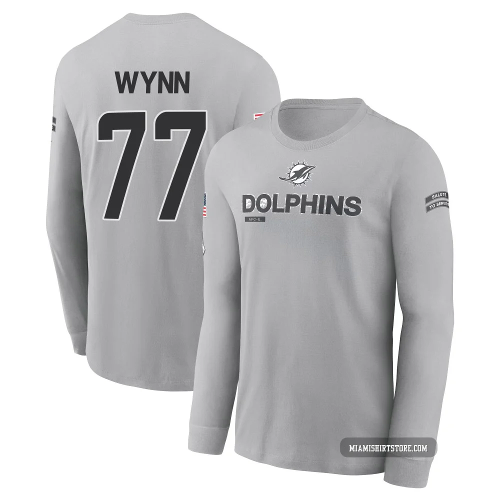 Men's Isaiah Wynn Miami Dolphins ＃77 Gray 2024 Salute to Service Long Sleeve T-Shirt