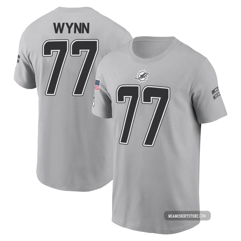 Men's Isaiah Wynn Miami Dolphins ＃77 Gray 2024 Salute to Service Name & Number T-Shirt