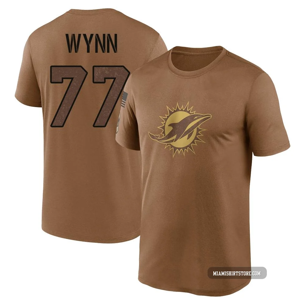 Men's Isaiah Wynn Miami Dolphins ＃77 Legend Brown 2023 Salute To Service Performance T-Shirt