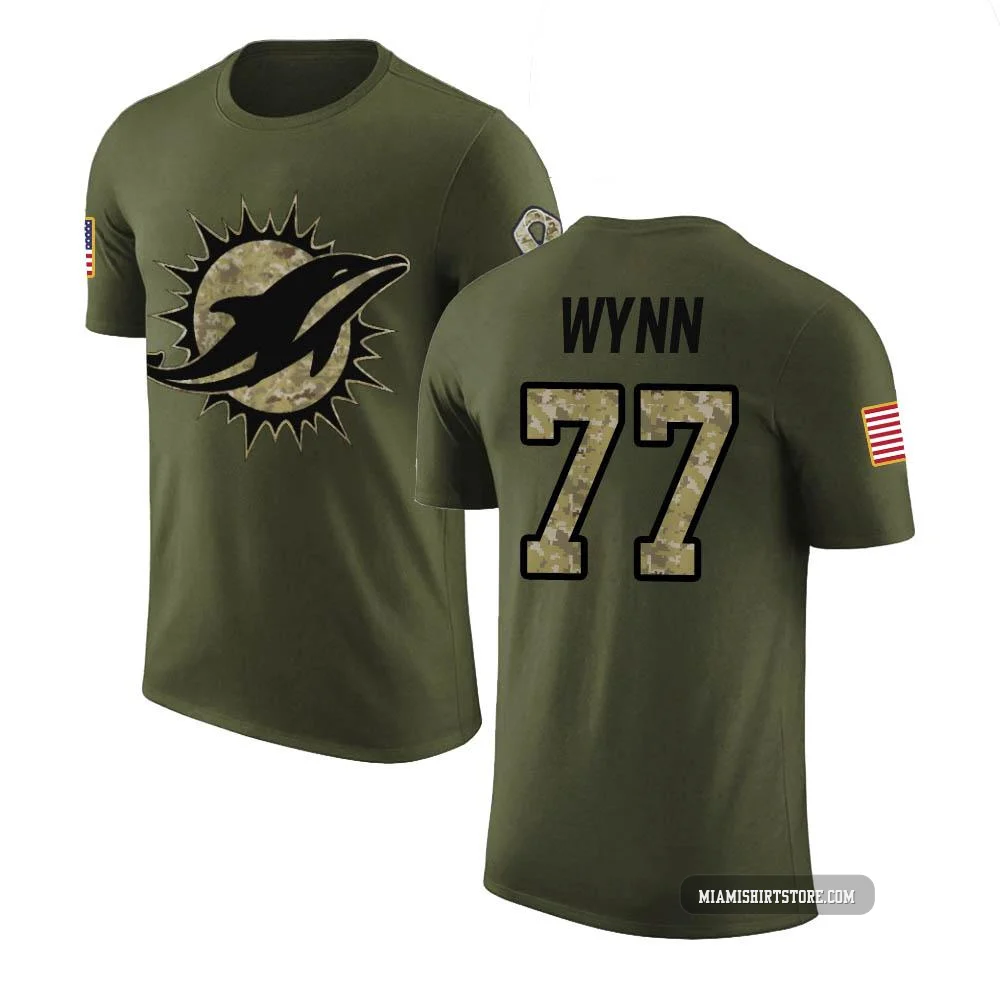 Men's Isaiah Wynn Miami Dolphins ＃77 Legend Olive Salute to Service T-Shirt