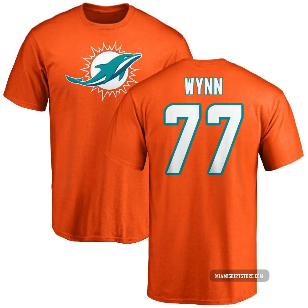 Men's Isaiah Wynn Miami Dolphins ＃77 Orange Pro Line Name & Number Logo T-Shirt -