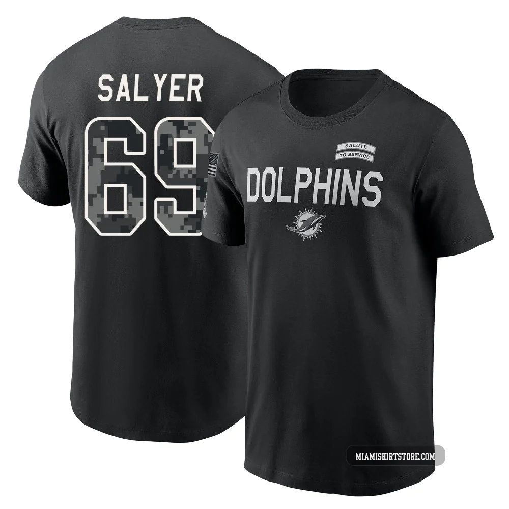 Men's Jamaree Salyer Miami Dolphins ＃69 Black 2026 Salute to Service Sideline T-Shirt